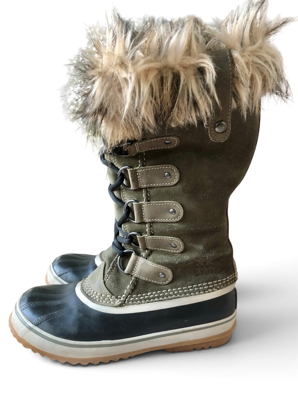 SOREL Joan of Arctic Olive Green Suede Waterproof Winter Boots Size 6.5